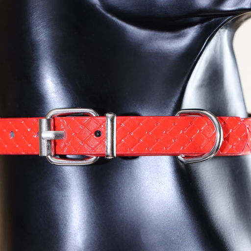 Ошейник рифленый с 2 рядами клепок, 33 х 1,2 см, ОШ 23-29, красный - Пижон фото 10