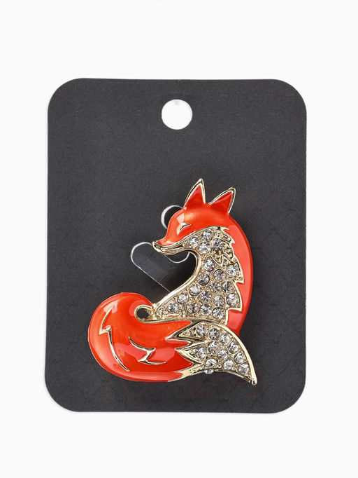 Брошь «Лиса» хитрая, стразы, цвет оранжево-белый в золоте
