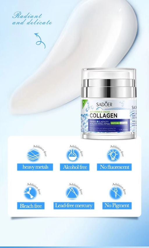SADOER Крем для лица 3 IN 1 против морщин с коллагеном, ретинолом и пептидами, 50гр.  фото 6