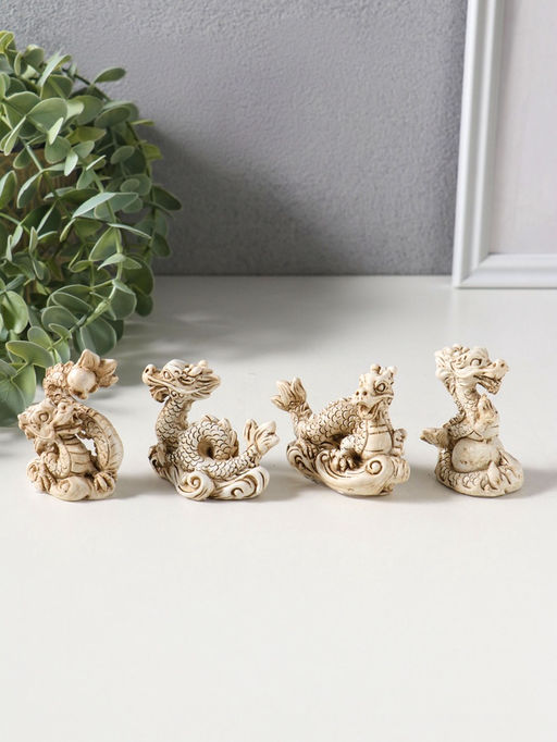 Сувенир полистоун "Китайский дракон" набор 4 шт беж 3х4х6,5 см