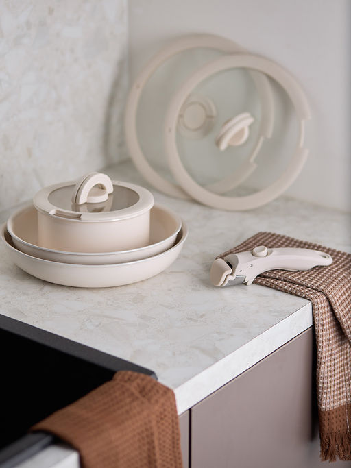 Набор посуды для приготовления со съемной ручкой smart ceramic, 7 предметов, цвета топленого молокатермо