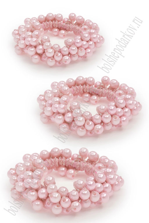 Резинки с бусинами для волос 5 см (3 шт) SF-8012, светло-розовый