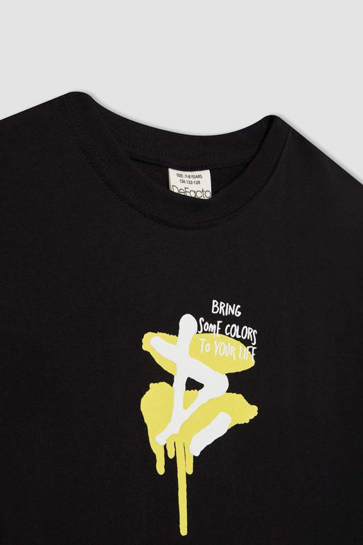 Футболка оверсайз с круглым вырезом на спине и короткими рукавами с принтом для мальчиков - Defacto фото 5