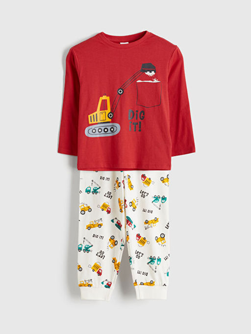 Bask?l? Erkek ?ocuk Pijama Tak?m?