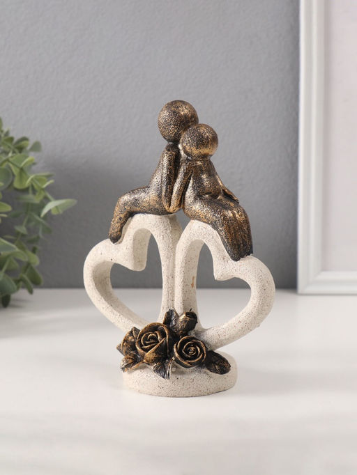 Фигурка полистоун Пара на каменных сердцах с розами, под бронзу, 7.5?15.3?18 см