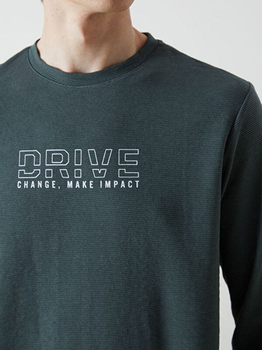 Bisiklet Yaka Uzun Kollu Bask?l? Erkek Sweatshirt