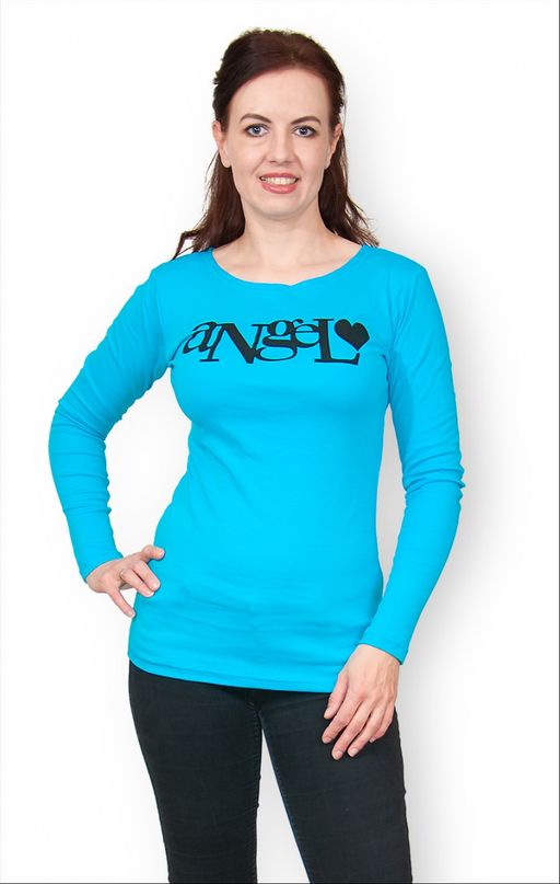 Кофта интерлок - пенье, принт Angel, бирюзовый (213-3)
