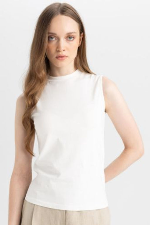 Bisiklet Yaka Kolsuz Basic Duz Tisort Tunik