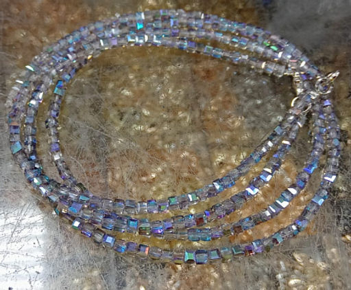 Бусы чокер Кубик хрусталь Серебрянный водопад 3мм-38см алмазная огранка