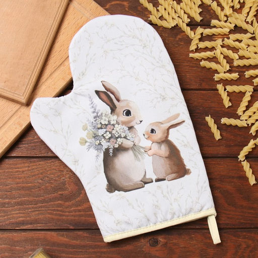 Варежка-прихватка Доляна Зайчата 20х28 см, 35% хл, 65% пэ, ватин 250 г/м2  фото 6