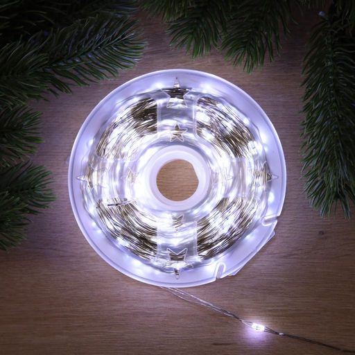 Гирлянда Нить 100 м роса, IP44, серебристая нить, 1000 LED, свечение белое, 18 В
