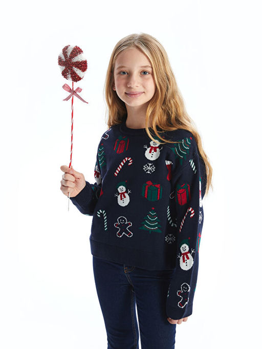 Bisiklet Yaka Y?lba?? Temal? K?z ?ocuk Triko Kazak - Waikiki фото 3