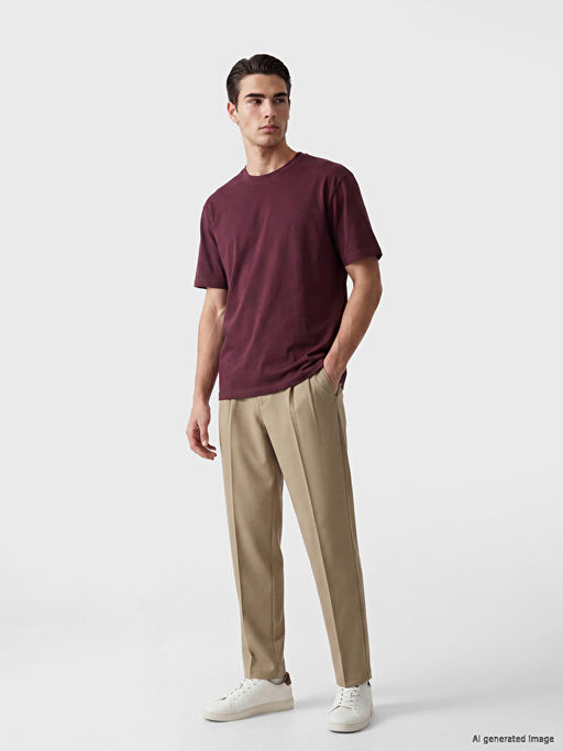 Loose Fit Bisiklet Yaka Erkek Ti??rt