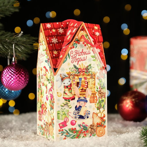 Цена за 5 шт. Коробка подарочная новогодняя складная «ХэппиТайм» 10.5×10.5×21.5 см