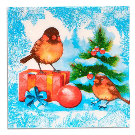 Новогодние салфетки бумажные «Снегири и Подарки» 3 слоя, 33×33 см, 20 шт.