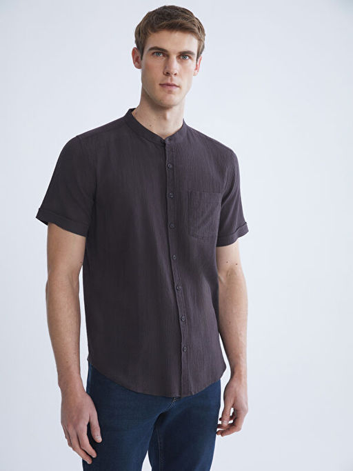 Regular Fit Hakim Yaka K?sa Kollu Erkek G?mlek