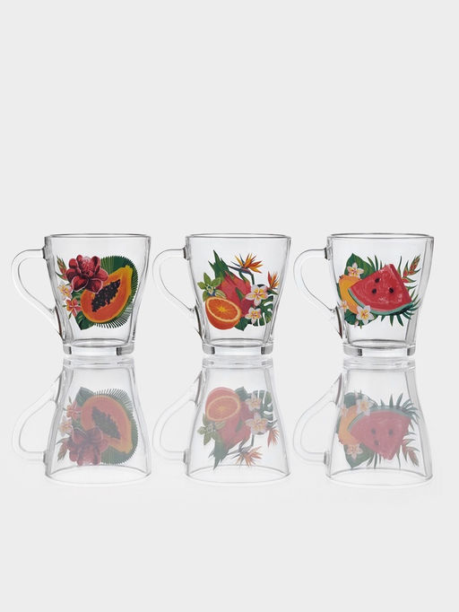 Цена за 20 шт. Кружка Тропические фрукты, 250 мл, стекло, прозрачная, рисунок МИКС