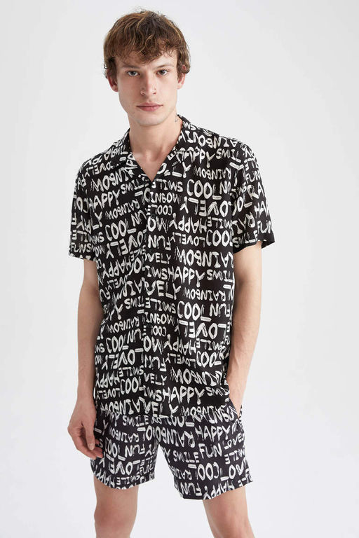 Гавайская рубашка из вискозы обычного кроя с принтом и короткими рукавами - Defacto фото 3