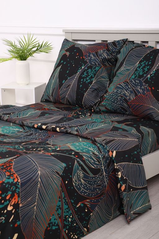 Комплект постельного белья Черное Зеленое полисатин