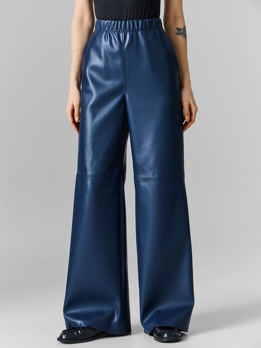 Брюки женские из экокожи синие с высокой посадкой - Mark formelle фото 2