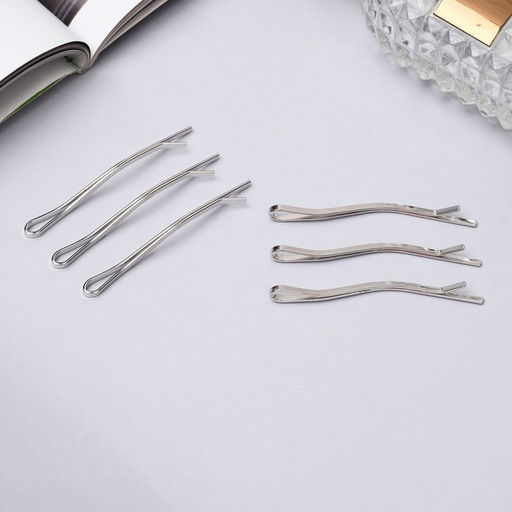 Цена за 6 шт. Невидимки для волос «Волна», набор 6 шт., 5.5 см, серебро