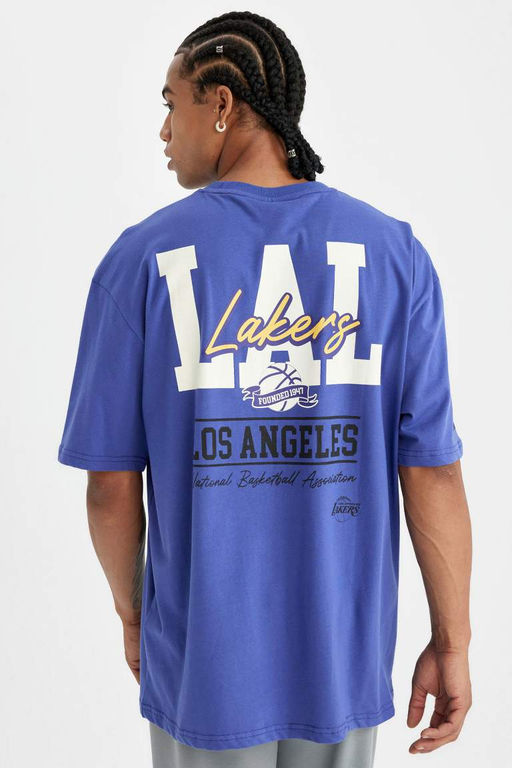 DeFactoFit NBA Los Angeles Lakers Oversize Genis Kal?p Bisiklet Yaka S?rt Bask?l? Pamuklu K?sa Kollu Tisort  фото 2