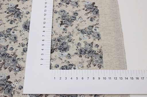 Полулен "Серо-голубые розочки" (на т.суровом), ш.1.5м, хлопок-70%, лен-30%, 140гр/м.кв