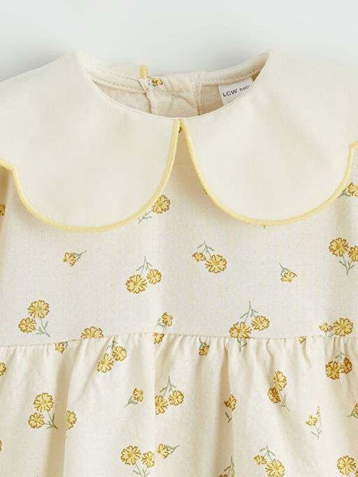 Bebe Yaka ?i?ek Desenli K?z Bebek Elbise