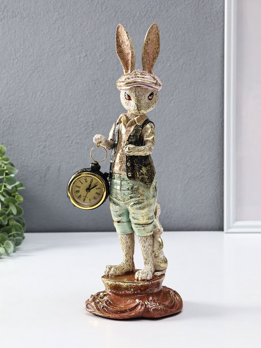 Фигура с часами настольными полистоун Зайчик в кепке с часами, 12.5?12.5?35 см