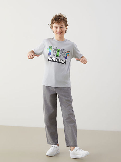 Bisiklet Yaka Minecraft Bask?l? Erkek ?ocuk Ti??rt