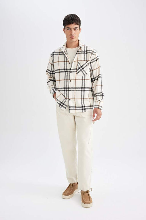 Рубашка в клетку с длинным рукавом и воротником-поло стандартного кроя - Defacto фото 2