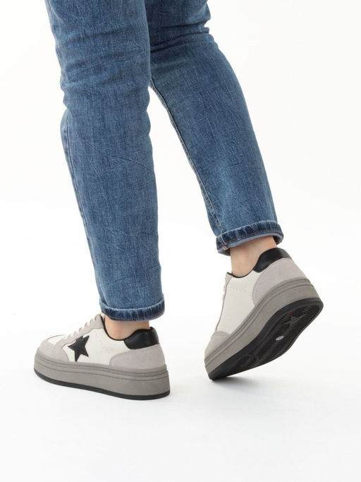 03-YE475-2 BEIGE/GREY Кроссовки женские (натуральная кожа)