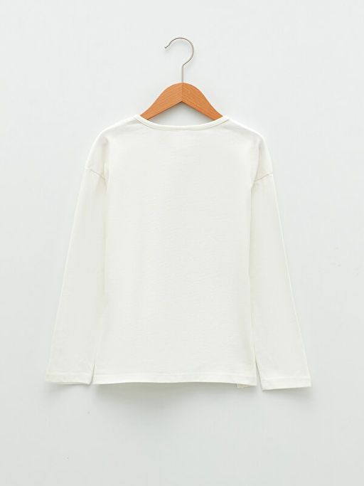 Bisiklet Yaka Bask?l? Uzun Kollu Pamuklu K?z ?ocuk Ti??rt - Waikiki фото 2