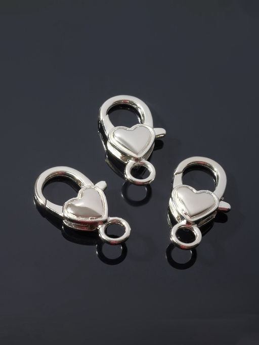 Цена за 2 шт. Замок-карабин Сердечко гладкое, (набор 3 шт.), 14?26 мм, цвет серебро