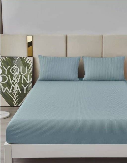 Простыня Страйп Жаккард на резинке Мерцана MERCJ001 (Серо-голубой) 120x200