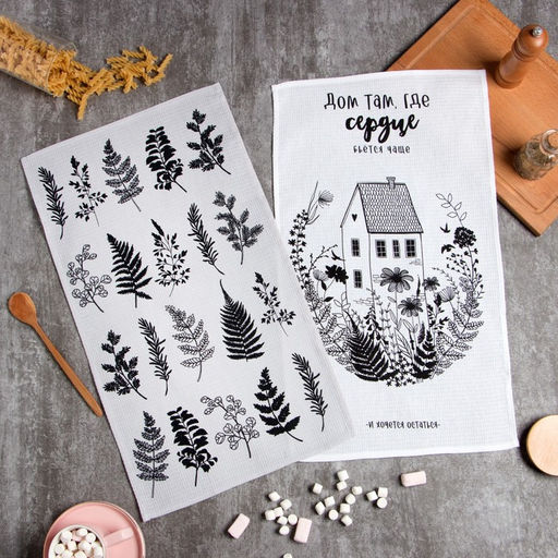 Набор полотенец кухонный Доляна Листья 35х60см-2шт, 100% хлопок  фото 4