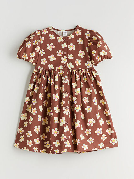 Bisiklet Yaka ?i?ekli K?z ?ocuk Elbise