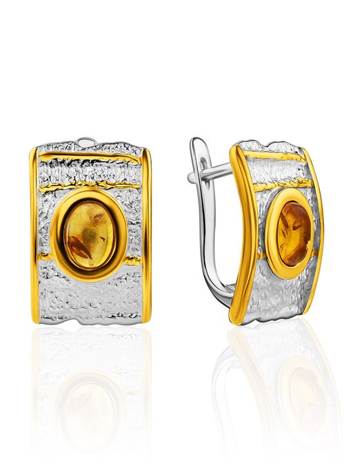 Серьги Эритрея из серебра с частичным золочением и натурального золотистого янтаря