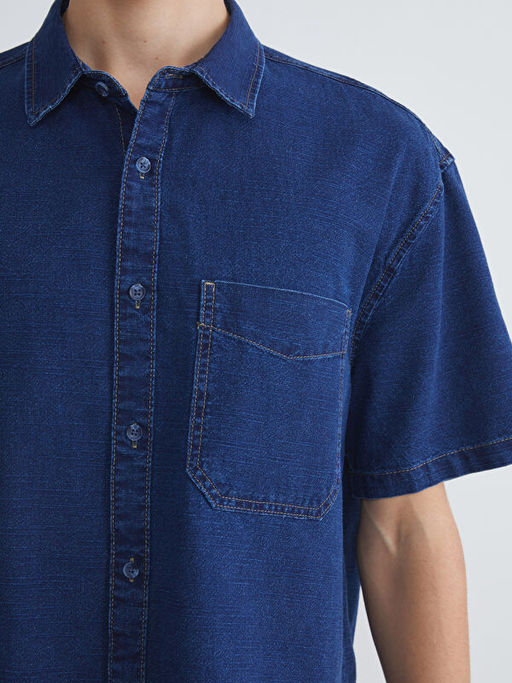 Regular Fit K?sa Kollu Erkek Jean G?mlek