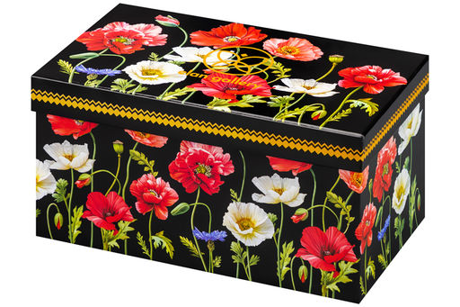 Ваза 1,5 л 11*11*21 см "Маки на черном" квадрат, NEW BONE CHINA