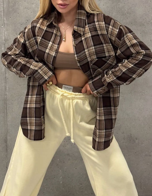 K13010 Рубашка OVER SIZE СВ_КОРИЧНЕВЫЙ