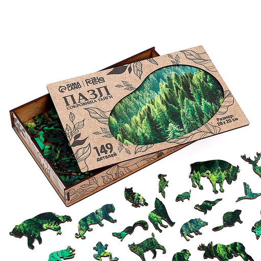 Пазл деревянный фигурный Сокровища тайги, крафт-коробка - Puzzle фото 3