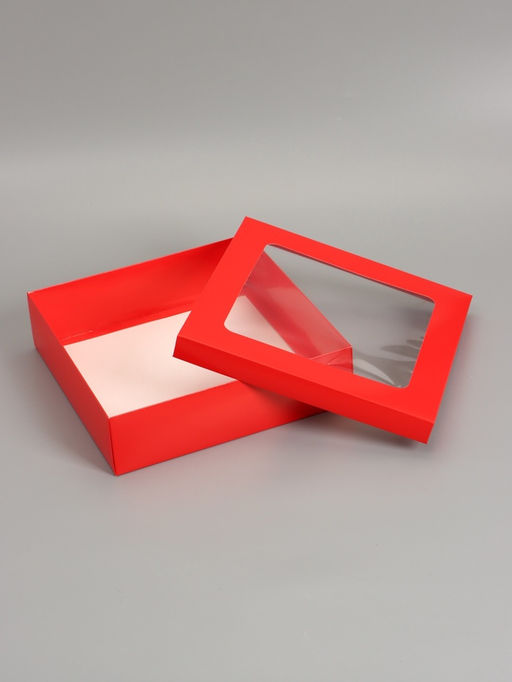 Цена за 5 шт. Коробка складная, крышка-дно, красная, с окном, 30×30×8 см