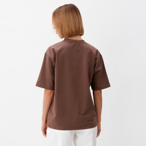 Футболка оверсайз с нашивкой женская MINAKU: One Most Brand, коричневая, размер 42