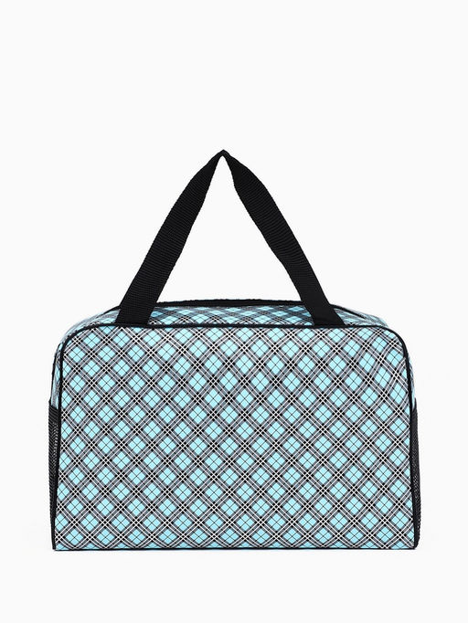 Косметичка-сумка на молнии с сеткой, с ручками, с принтом, голубая