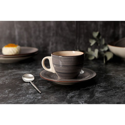 Чайная пара Доляна «Морской мир», 2 предмета: чашка 200 мл, блюдце d=14.5 см, керамика, коричневая