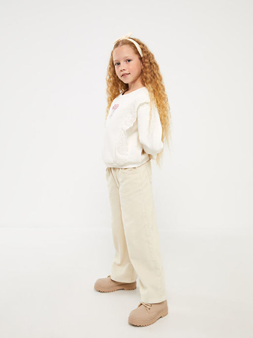 Bisiklet Yaka Bask?l? Uzun Kollu K?z ?ocuk Sweatshirt - Waikiki фото 3