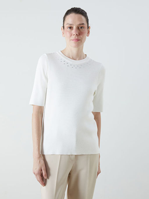 Bisiklet Yaka Ta?l? Kad?n Triko Kazak