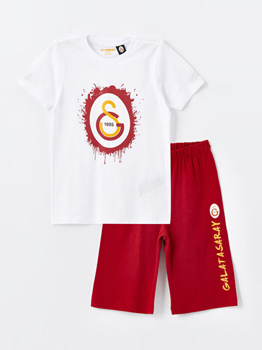 Bisiklet Yaka Galatasaray Bask?l? K?sa Kollu Erkek ?ocuk ?ortlu Pijama Tak?m? - Waikiki фото 4