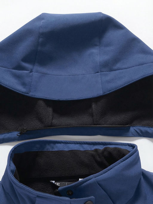 Ветровка женская софтшелл виндстоппер с капюшоном спортивная синего цвета 9616_1S